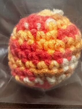 Handmade Crocheted Cat Nip Ball in Coral, Yellow & Cream